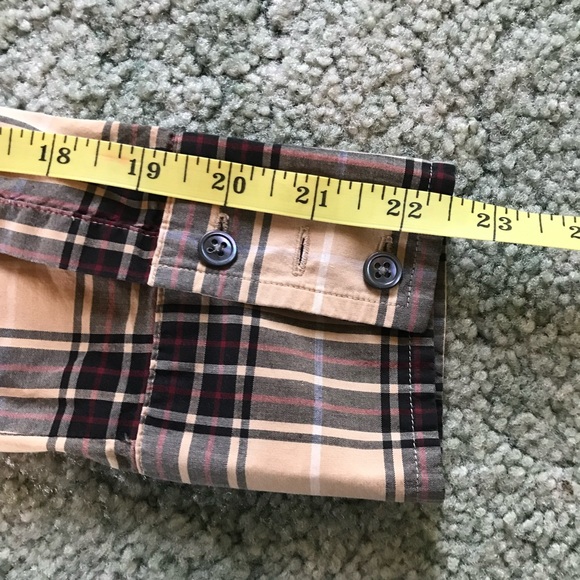 HAROLD’S Brown Tan Red Plaid Shirt, Stretch, Preppy Top, Button Down Shirt - Picture 13 of 15